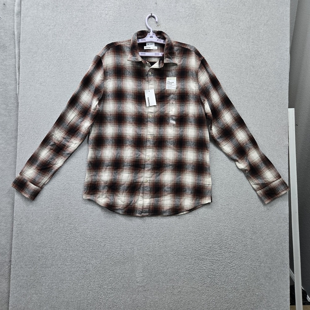 Sonoma Goods For Life Men Button Up Shirt L Brown Flannel Shirt Plaid NWT